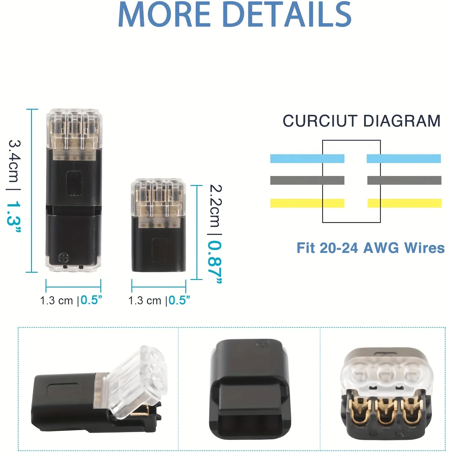 10/20/30/40/50 Pieces of Terminal Connectors, 3-Pin Bidirectional Plug-In Cable Connector with Dc Locking Cover, Suitable for Led