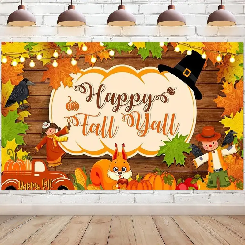 

Happy Fall Y'all Backdrop Thanksgiving Party Decorations Banner Maple Leaf Pumpkin Photography Background Photo Booth Props