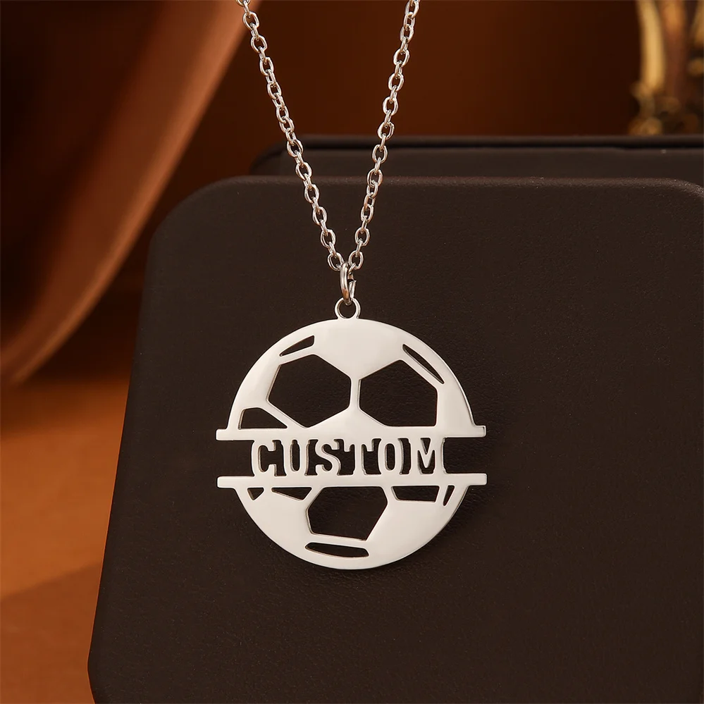 QIMING Custom Football Name Necklace Stainless Steel Pendant Personalized Necklace For Women Sports Jewelry Men Gift