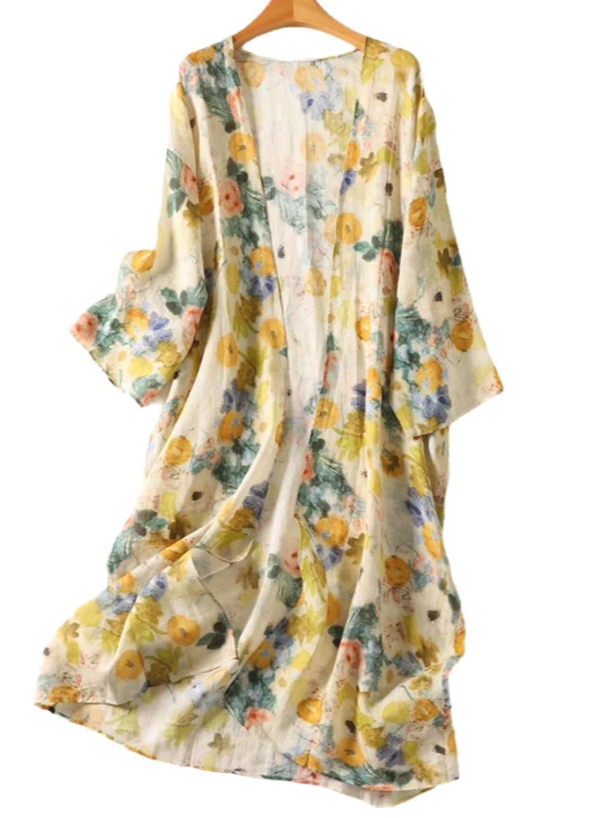 Rétro peinture à l'huile impression longue légère femmes Protection solaire irt manteau écharpe oule ouvert Cardigan haut été Ele