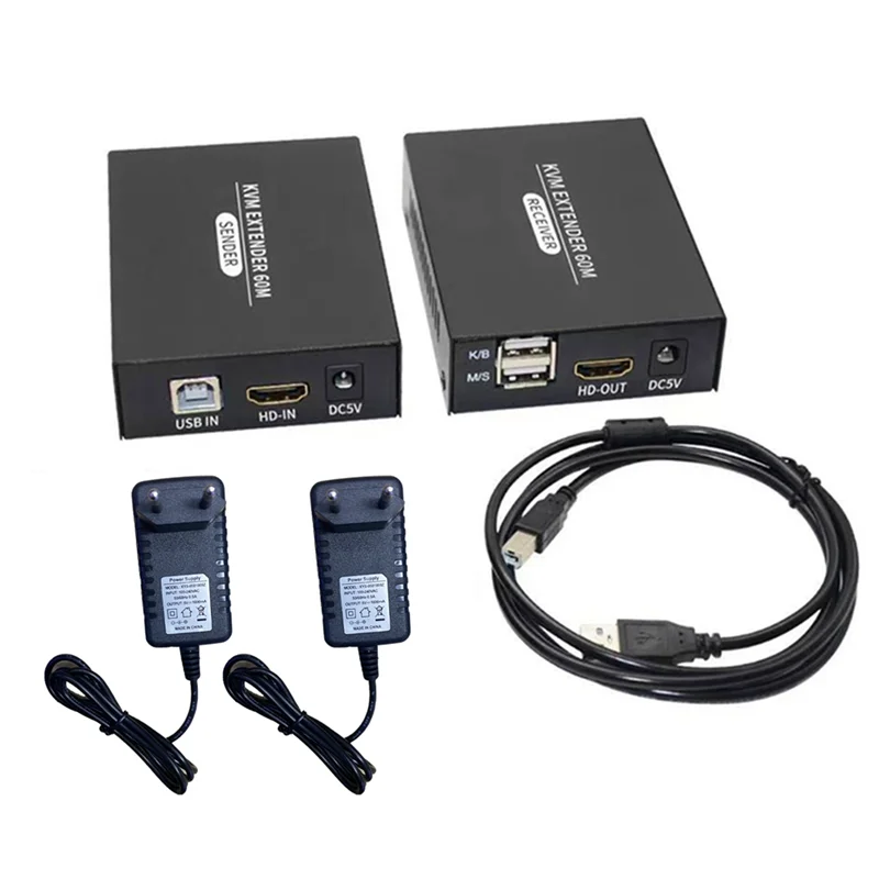 -Compatibile USB KVM Ethernet Extender Trasmettitore Ricevitore Spina UE Nero a lungo raggio -Extender compatibile 1 Set-T44C
