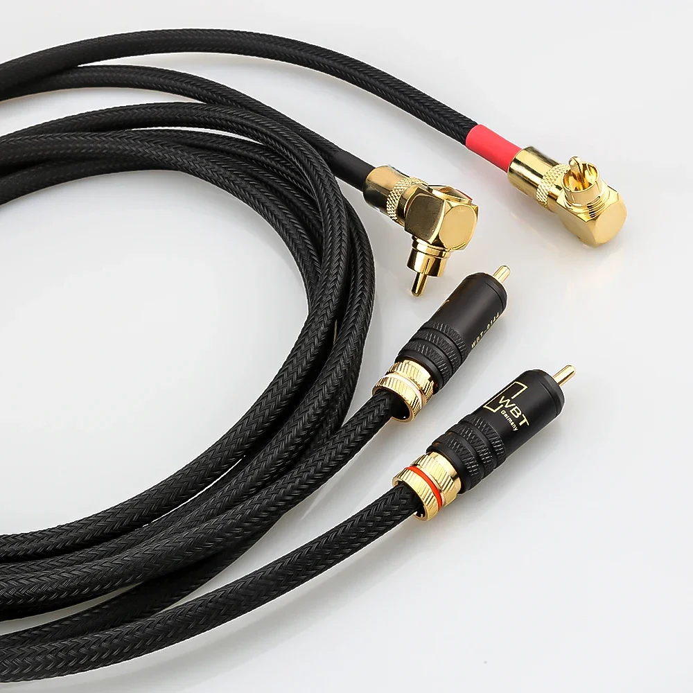 HI-End 99.998% OFC Copper RCA Interconnect Cable Audio Cable HIFI With 90 Degree Right Angle RCA To WBT RCA Connector