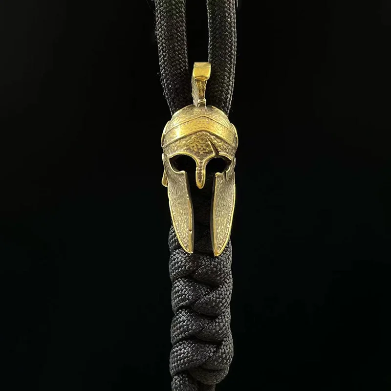 Brass Ancient Greece Spartan Warrior Scar Helmet Umbrella Rope Knife Bead Jewelry DIY Paracord Keyring Lanyard Pendant Accessory