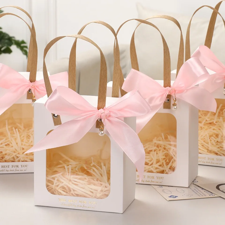 5/10/20 teile/satz Rosa Weihnachten Geschenk Verpackung Tasche Transparente Fenster Papier Box DIY Schokolade Hochzeit Geburtstag handheld Geschenk Pack – Detail 4