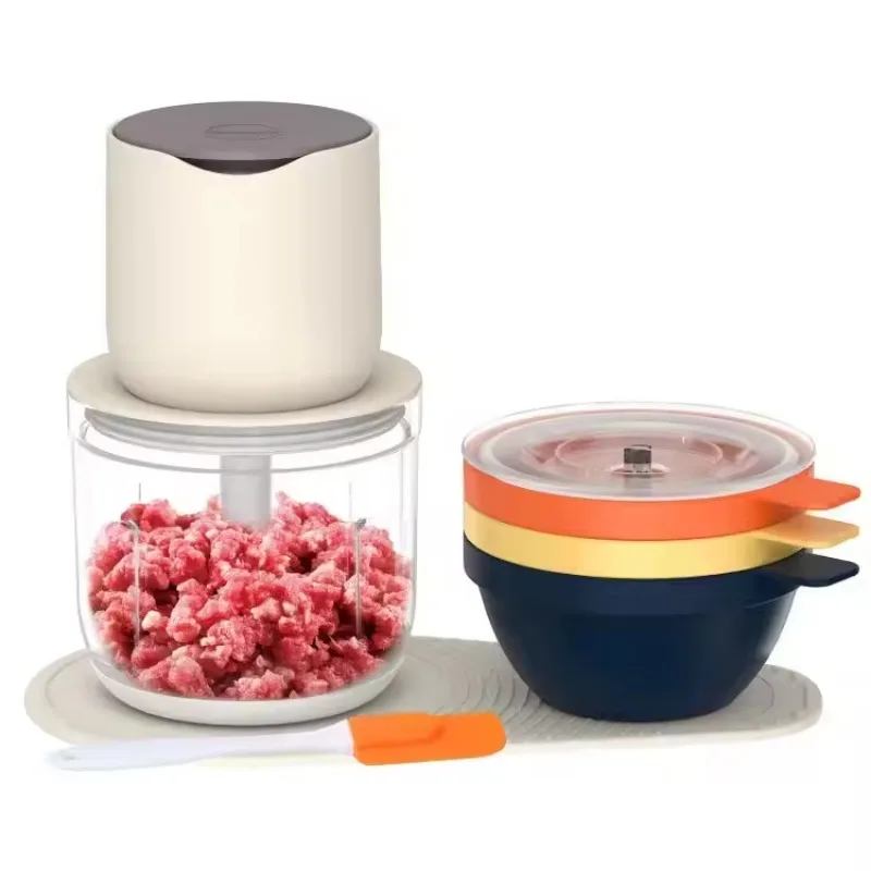 Independent 3 bowls 600ml garlic vegetable meat USB charging wireless mini electric food chopper meat grinder household portable