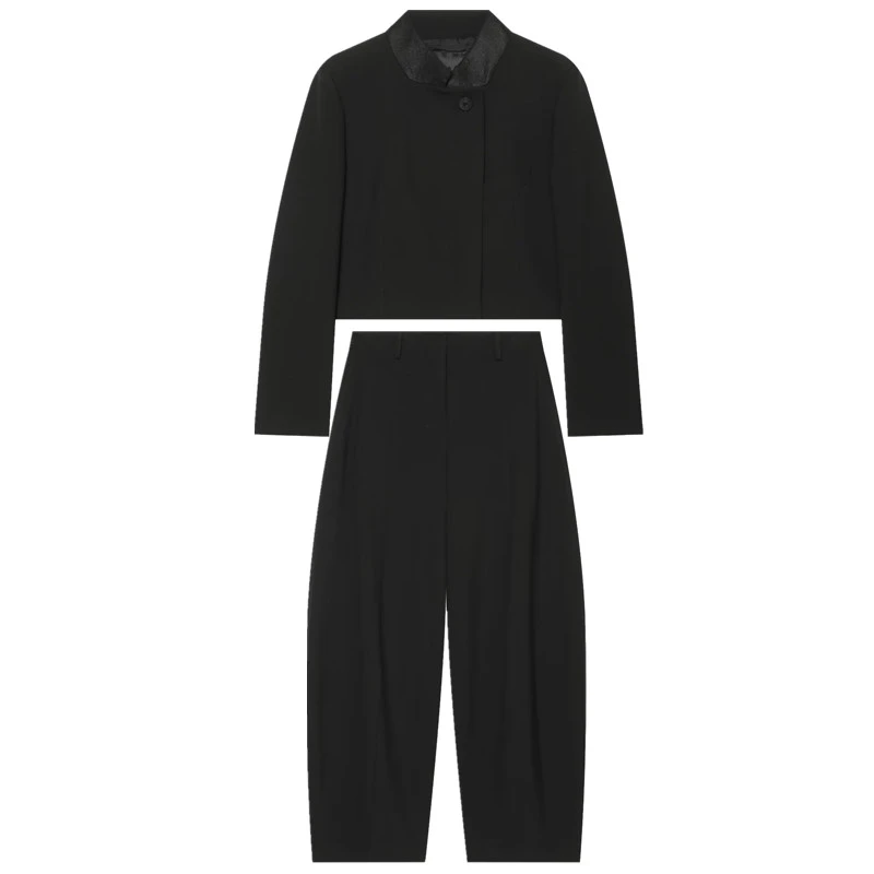 Maxdutti Minimalist Retro Women's Suit Stand Up Collar Suit Jacket And Pants Set In Southern France Woman Clothes Pant Sets