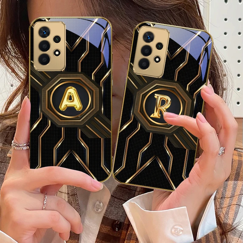 

Luxury technology style For Samsung A 01 52S A04 A05S A10 A12 A13 22 23 24 36 42 M02 Note 10 20Ultra 8 9 Golden glass phone case