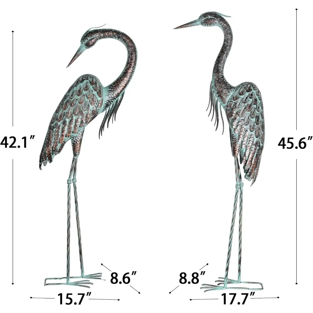 Imagem -03 - Estátuas Ereto do Guindaste do Jardim do Metal Estátua Exterior Patina Heron 4246 Arte da Jarda do Pássaro Esculturas