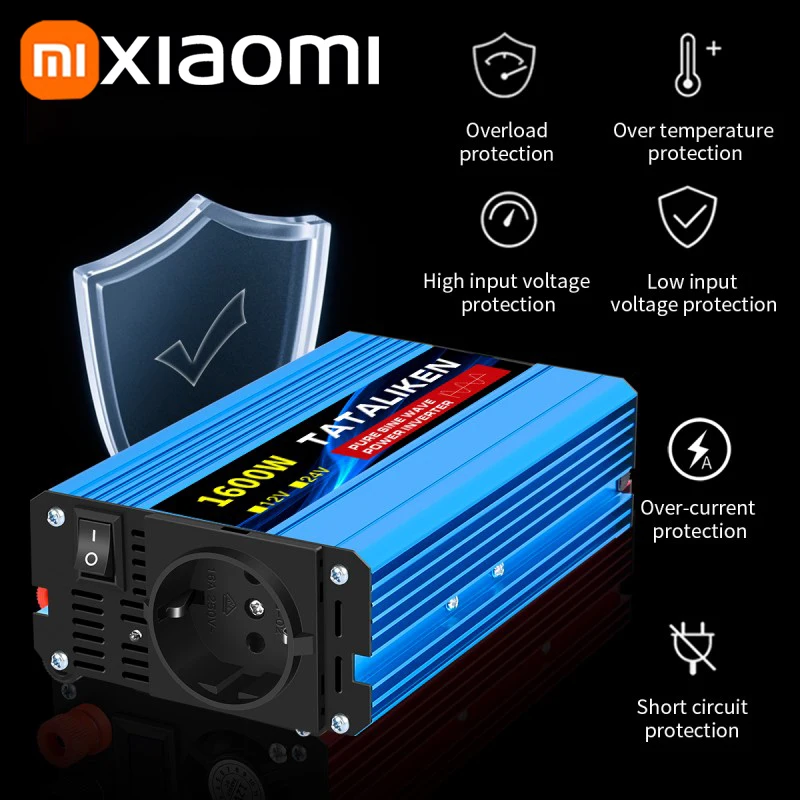 Xiaomi Pure Sine Wave Inverter 1000W DC 12V/24V to AC 220V 50hz Intelligent High-Power Inverter Charger Adapter Universal Socket