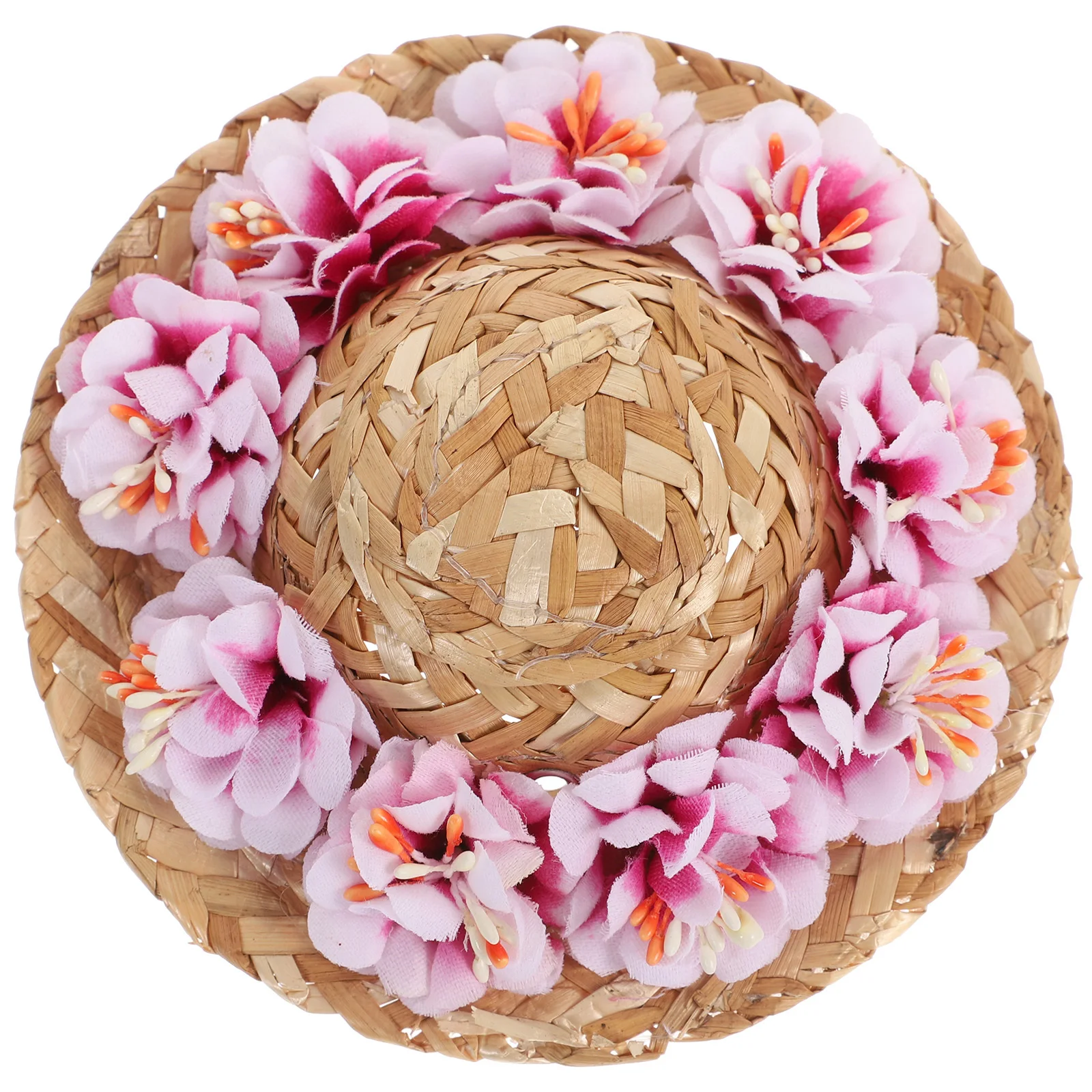 

Pet Dog Straw Hat Spring Summer Sunhat Size S Pink Flower Drawstring Adjustable Strap Pet Straw Cap Party Photo Prop