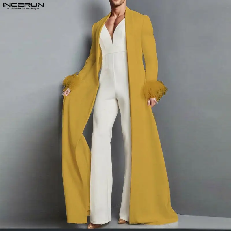 INCERUN мужской нерегулярный плащ с кисточками в стиле пэчворк с длинным рукавом и открытой спиной, мужской кардиган с открытой строчкой, модные повседневные длинные стильные тонкие пальто