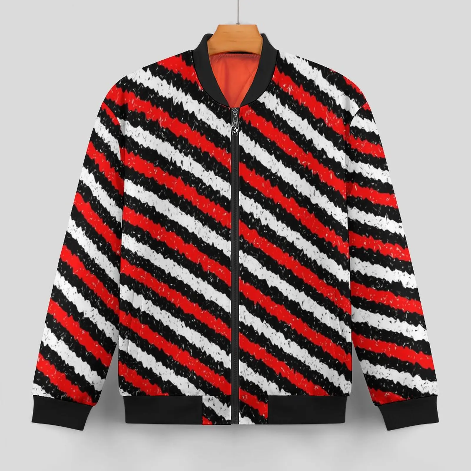 Speckled Red Black And White Striped Jackets  Hooded Winter Coats Male Casual Jacket Graphic Loose Oversize Windbreak Gift Idea