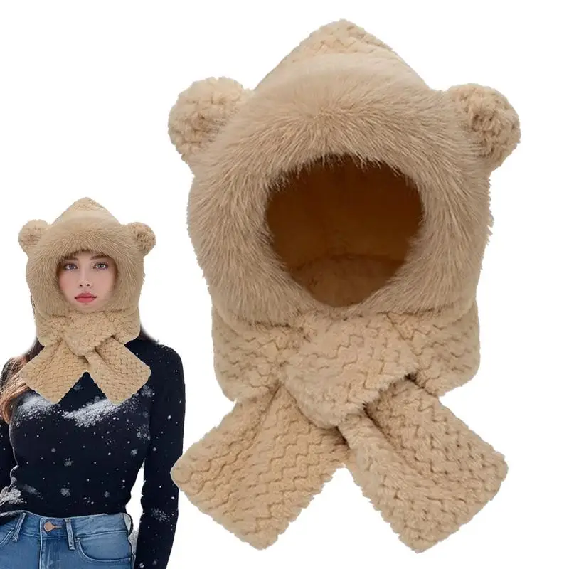 Bunny Hat Bunny Ear Hat Cute Winter Hat Bear Scarf Plush Hat Bear Costume Bear Hood For Kids Women Young People Elderly Family