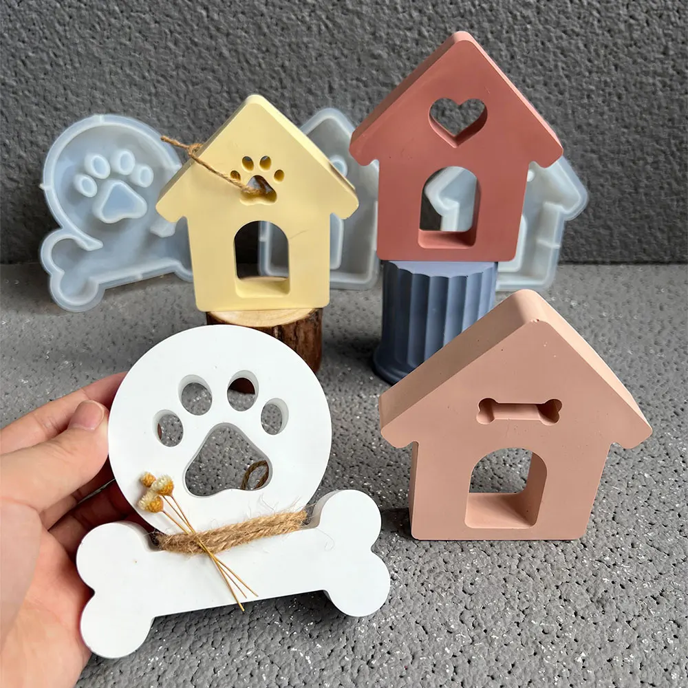 Cute Cat Claw Bone Ornament Plaster Mold Pet Cat and Dog Souvenir Clay Mold Love House Birthday Ornament Silicone Mold