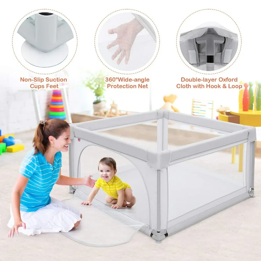 Cercadinho para bebês Extra Grande Playard para bebês com 50 bolas oceânicas Portões de segurança infantis com ventosas antiderrapantes Cercas com respirável