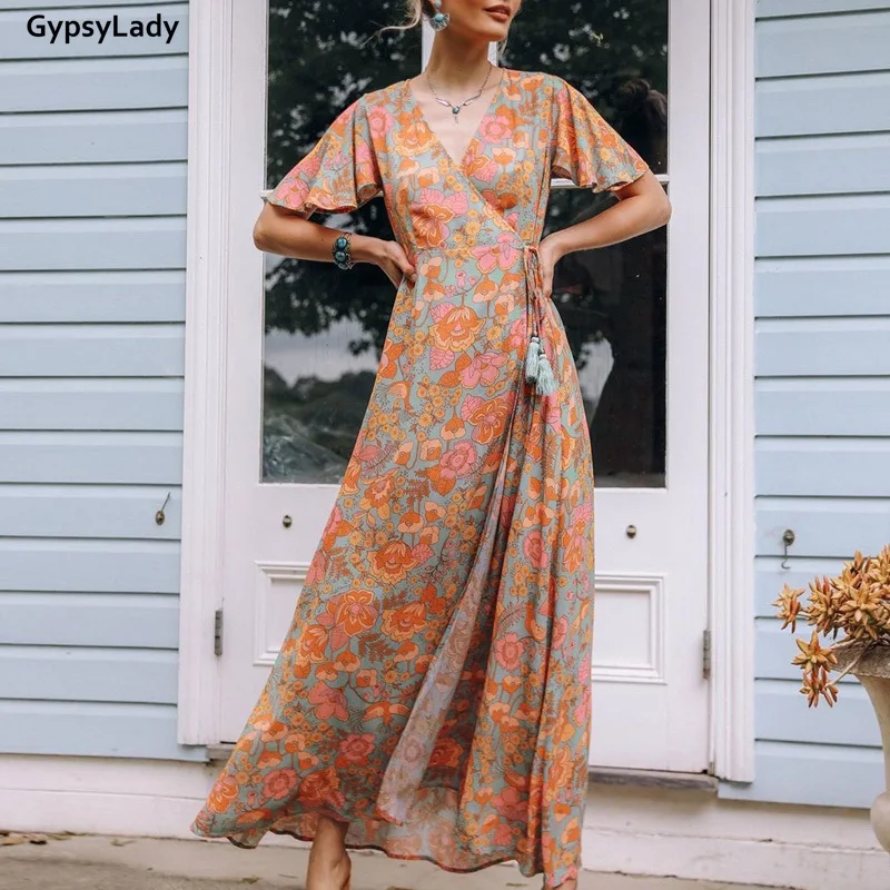 GypsyLady Floral Boho Long Dress Vintage Chic Women Summer Dress Ethnic Ladies Party Maxi Dresses Casual Female 2022 Vestidos