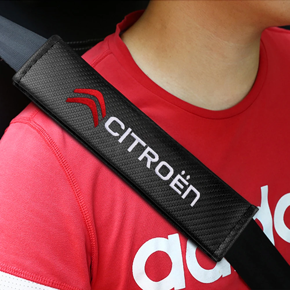 2PCS Car Logo Carbon Fiber Seat Belt Shoulder Pad Protector Pad For Citroen C4L VTS C-ELYSEE C3-XR C1 C2 C3 C4 DS Celysee Saxo