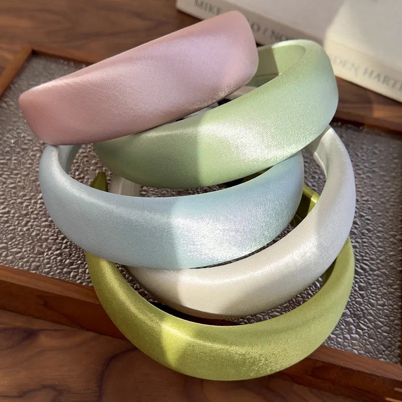 Spring/summer New Bright-coloured Satin Headbands 4cm Wide-Brimmed Sponge Hair Band Woman Temperament Hair Hoop Hair Accessories