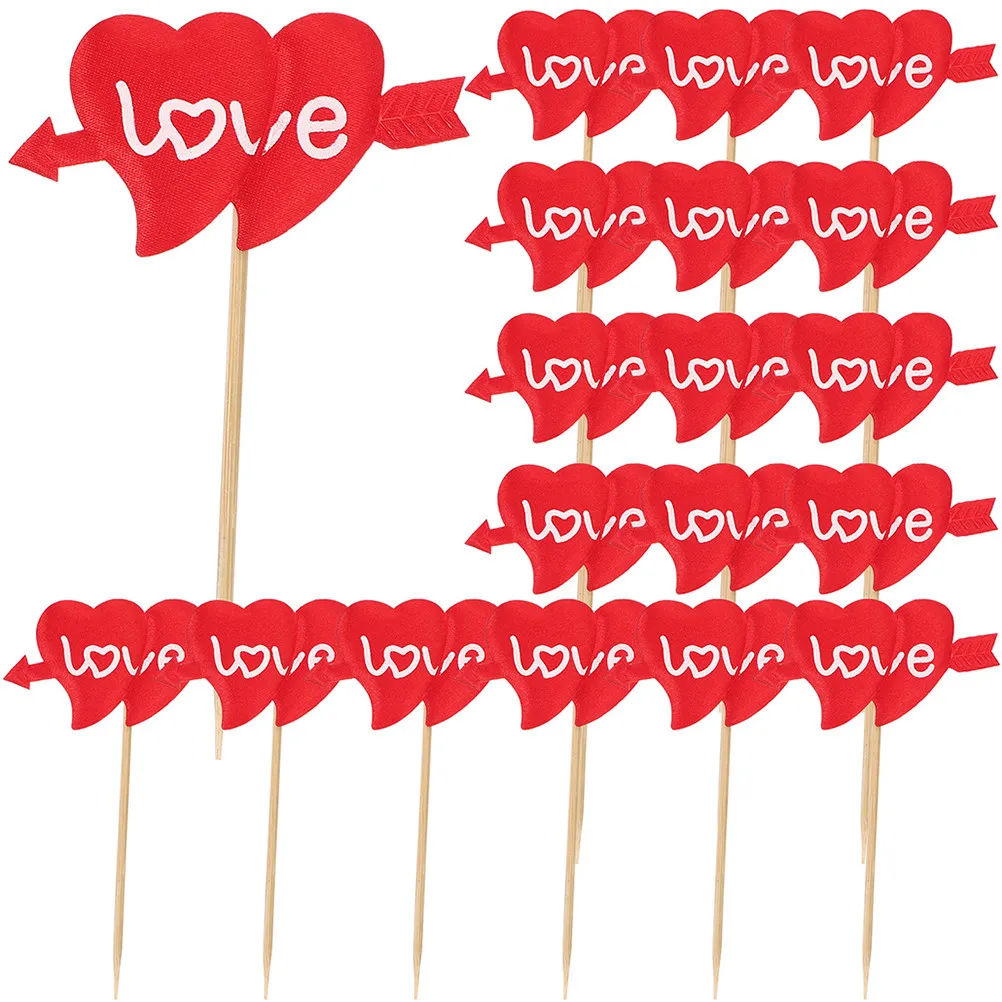 25Pcs Red Heart Cake Toppers Food Safe Elegant Design for Cake Smash Cookies Brownies Ice Cream Fruit Decoration Valentine's Day