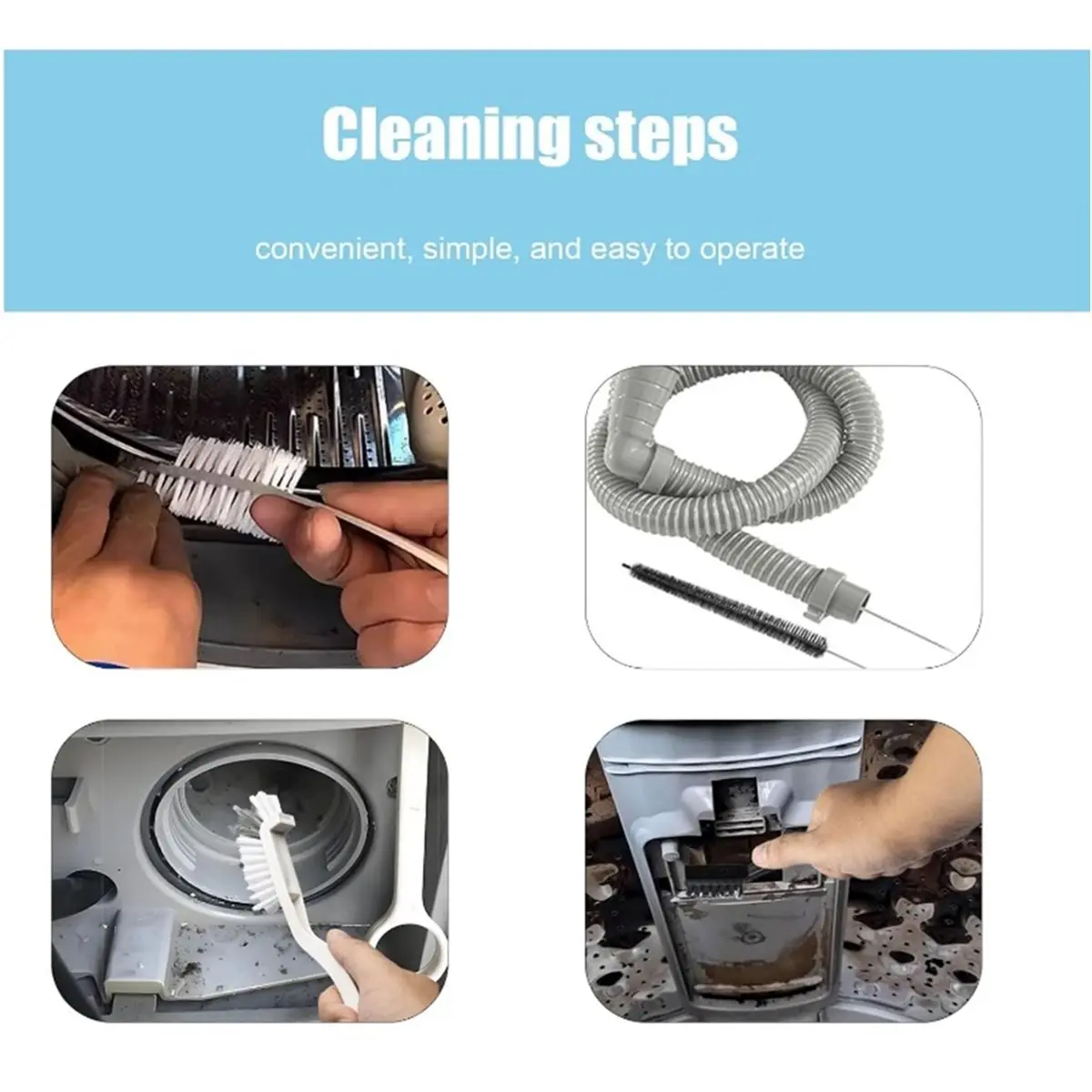 AB09 Washing Machine Cleaning Brush, Dryer Ventilation Cleaning Kit, Bathroom, Shower and Kitchen Crevice Brush
