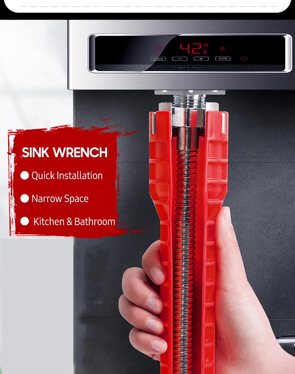 Llave para grifo y fregadero, herramienta de llave multifuncional 8 en 1 con removedor de tuercas y Extractor de pernos, llave de plomería de doble cabezal rápida