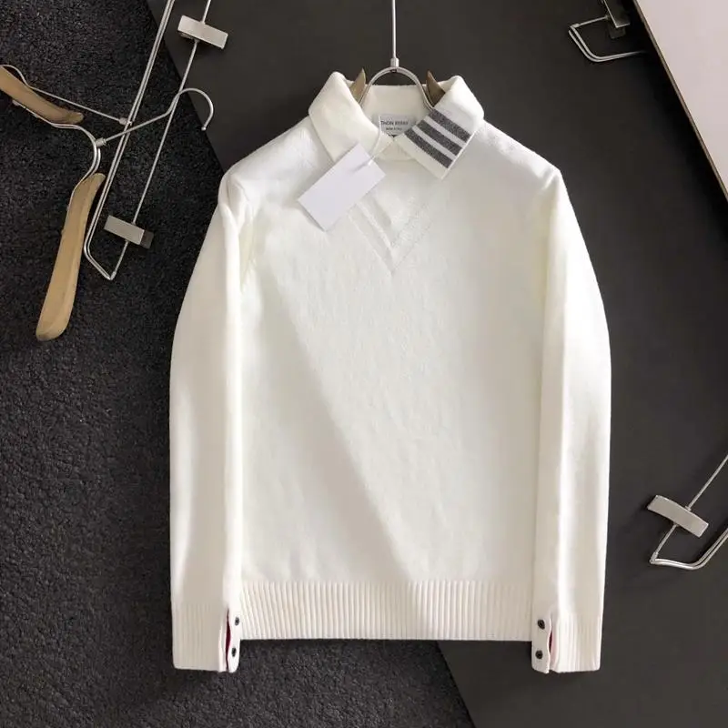 

Теплый повседневный свитер с воротником для мужчин, модный, новый, 2024 года, вязаный, с длинным рукавом, свободного кроя, летний, молодежный, для активного отдыха