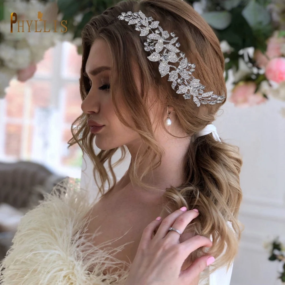 A276 Crystal Wedding Headband Leaf Hairband Tiara for Women Comb Hair Clips Wedding Hair Accessories Jewelry Bride Headpiece