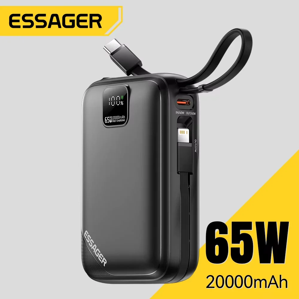 Essager 65W 20000mAh 보조베터리 PD 고속 충전 유형 C 빠른 iPhone MacBook 노트북 용 휴대용 외장 배터리