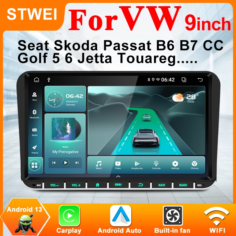 For Volkswagen, Golf, Jetta, Polo, Skoda, Fast, Octavia, Tiguan, Passat, Amarok, Android 13, GPS, Car Radio Multimedia Player