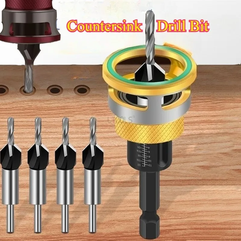 

Countersink Drill Bit with Adjustable Depth Stop Woodworking Limit Drill Alloy Cone Hole Drill Wooden Board Opening Holes Tools