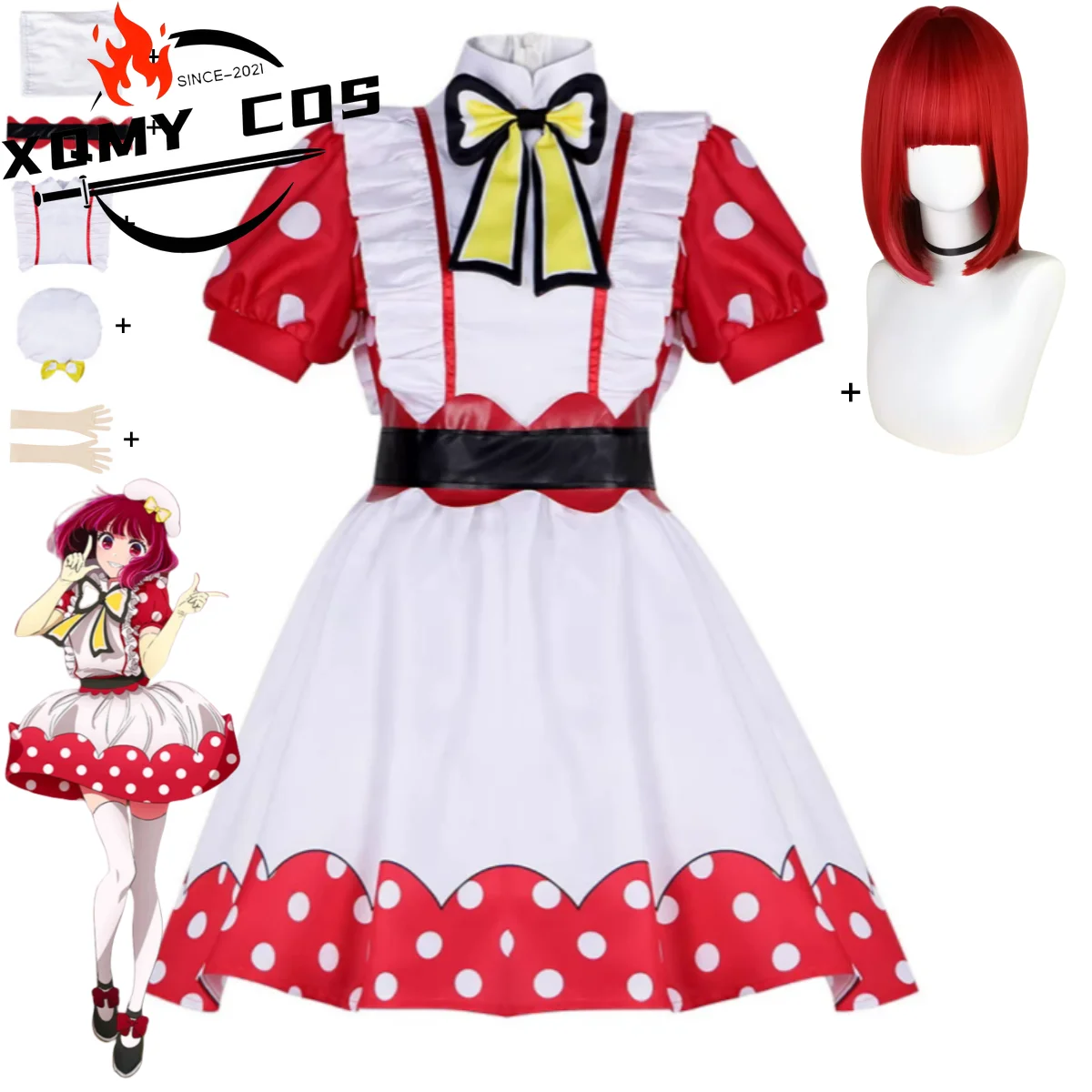 xqanime推しの子シーズン2-有馬かな-コスプレ衣装-メイド服-ロリータスカート-ウィッグ-女性-セクシー-可愛い-ハロウィン-誕生日パーティー-スーツ