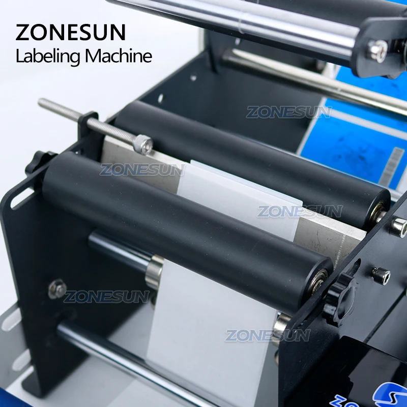 ZONESUN Small Desktop Semi Automatic Spirits Wine Tin Cans Jar Round Bottles Sticker Labeling Applicator Machine