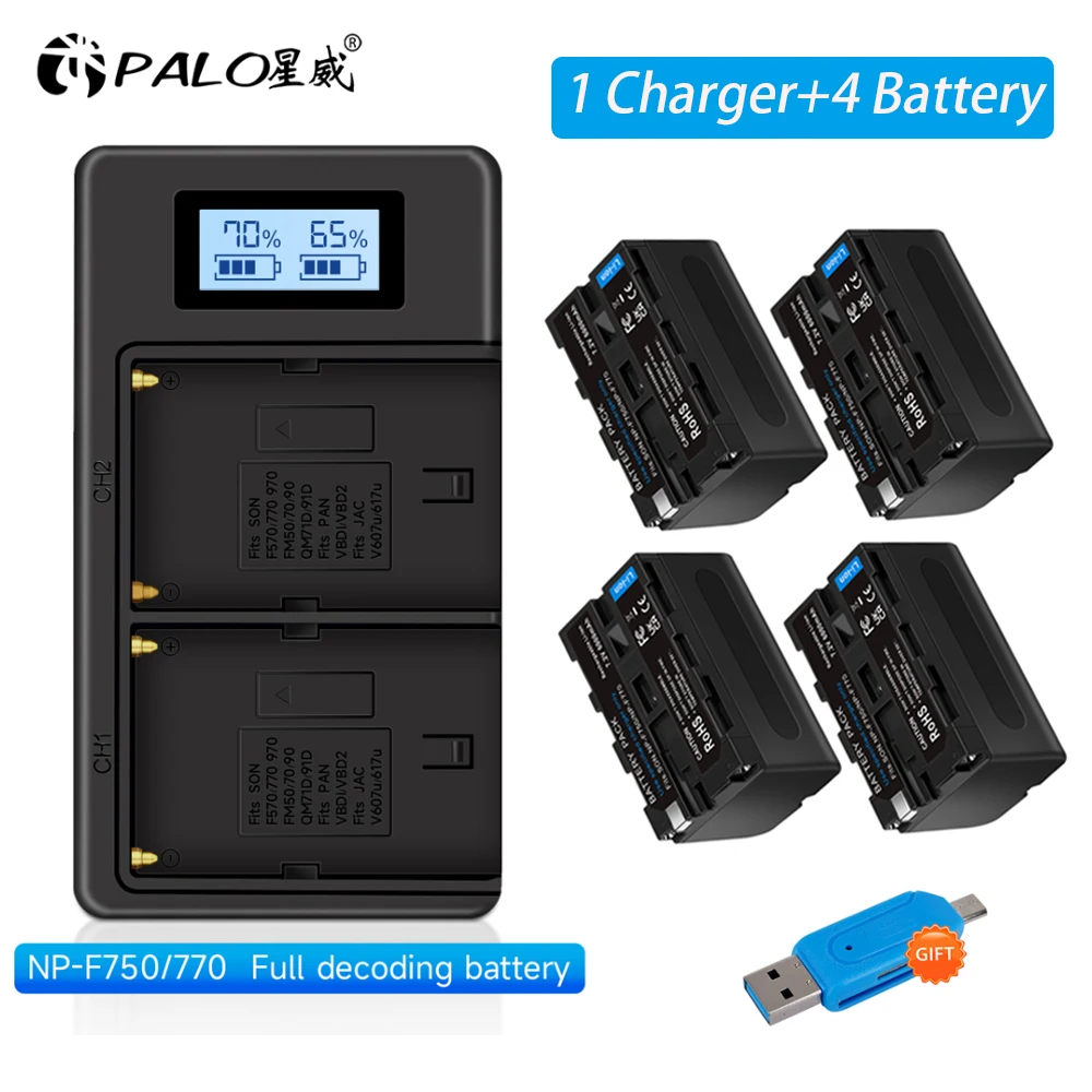 

PALO 6000mAh NP F750 NP F770 NP-F750 Battery+ LCD USB Charger For Sony NP F970 F960 F550 F570 QM91D CCD-RV100 TRU47E MC1500C