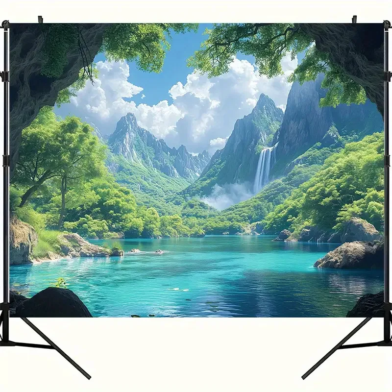 1 Stück, 2D flacher, tropischer Wasserfall-Hintergrund – Wanddekoration für Wohnzimmer, Schlafzimmer, Party-Hintergrund, Fotografie, wsj – Detail 3