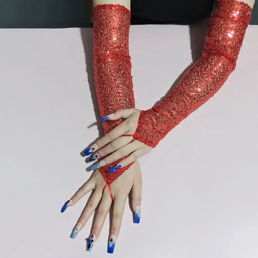 

New 50cm Hook Finger Gloves Sequins Sexy Fingerless Mittens Long Fingerless Gloves Party