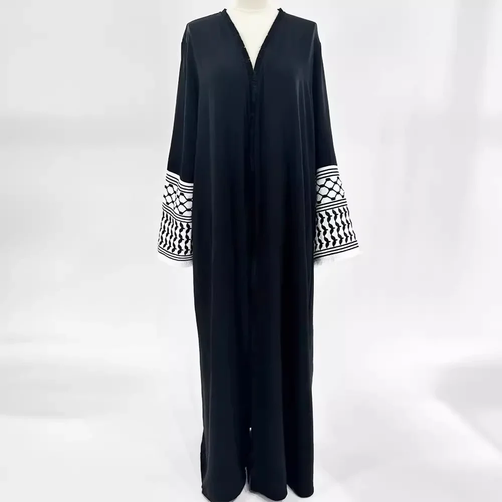 

2025 женский однотонный повседневный модный свободный элегантный кардиган с вышивкой, женская одежда Абая, мусульманская новая мода на Ближнем Востоке