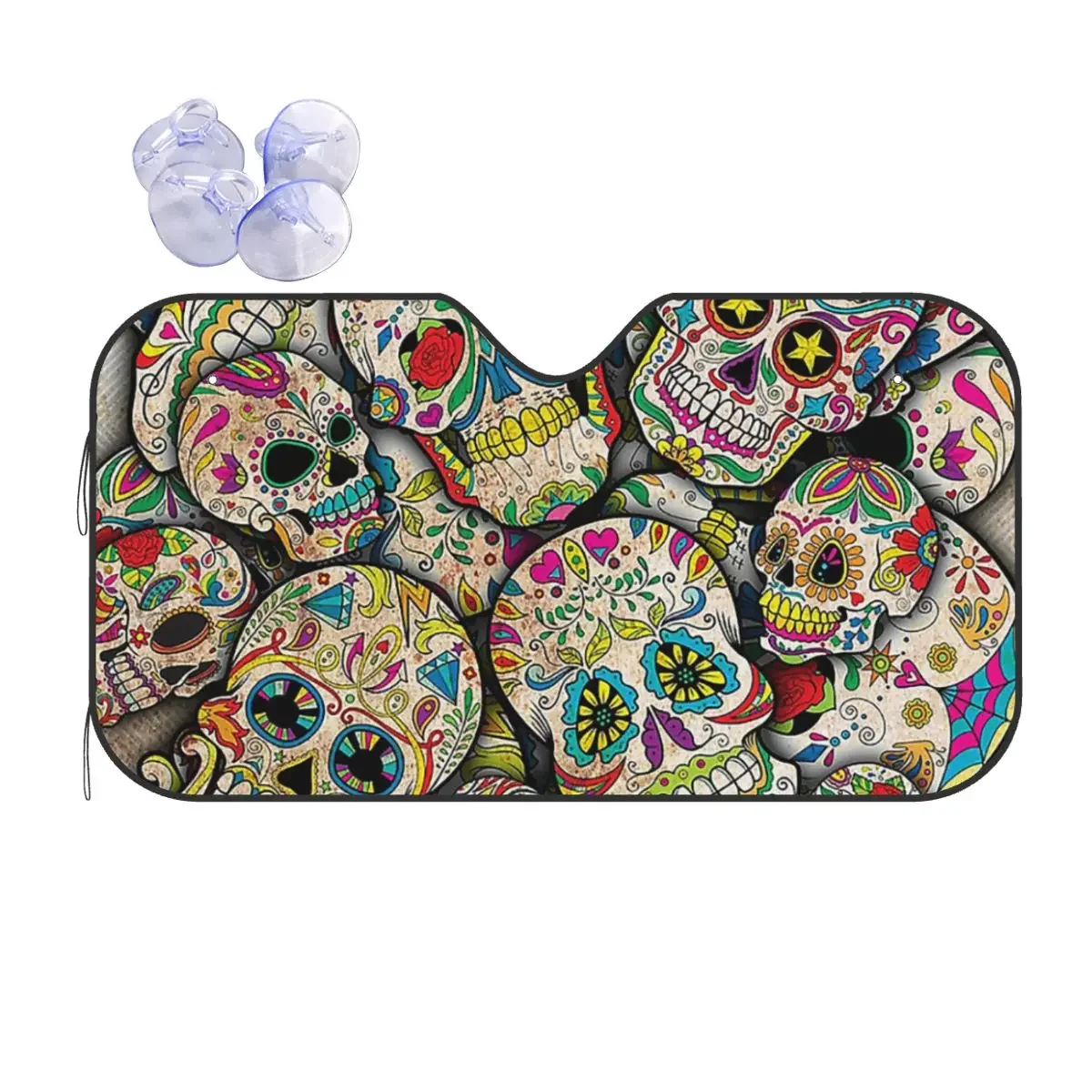 Sugar Skull Collage Cute Sunshade Windscreen 76x140cm Ethnic Carnival Folkloric Aluminium Foil Car Sunshade Accessories Covers