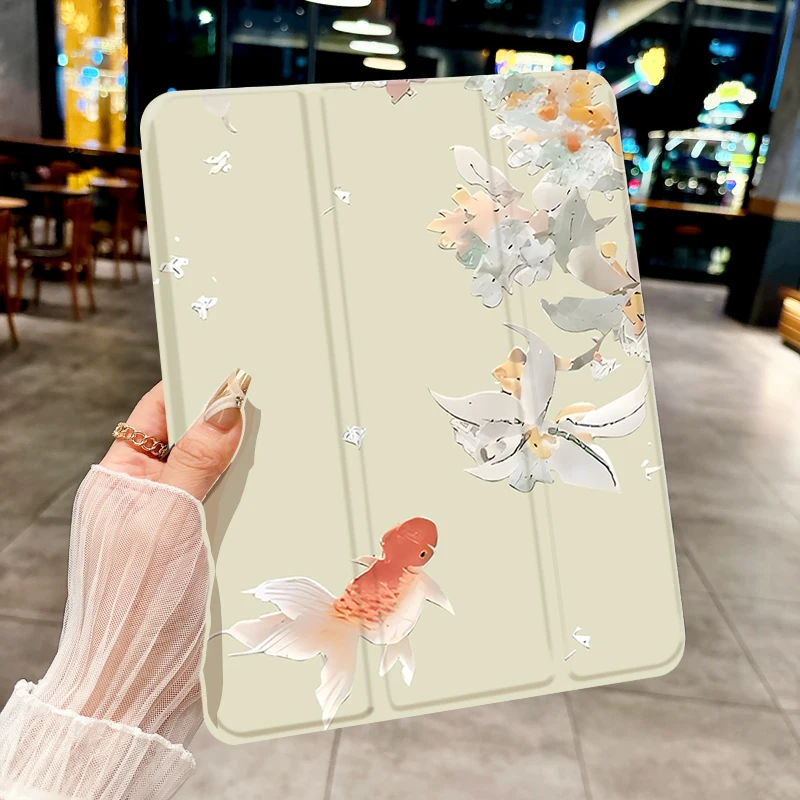 Lucky koi tri-fold Tablet CASE For iPad pro 10/11/2020/6th/7th /8th /Air 3rd/Air 4th/9th gen/Air 5th Gen 2022/Air 11