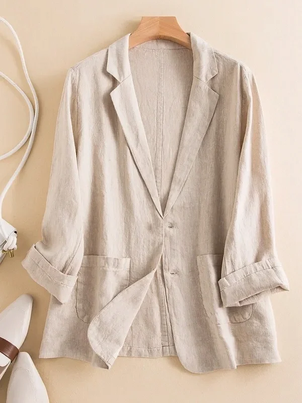 Spring Autumn Cotton Linen Loose Long Sleeve Fashionable Style Women's Suit Jacket Casual Versatile Outerwear Elegant Model