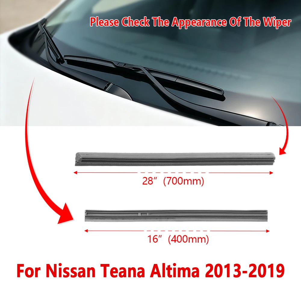 For Nissan Teana Altima 2013 2014 2015 2016 2017 2018 2019 Wiper Rubber Strip 16" 28" Car Wiper Refill Accessories 1Pair view 2