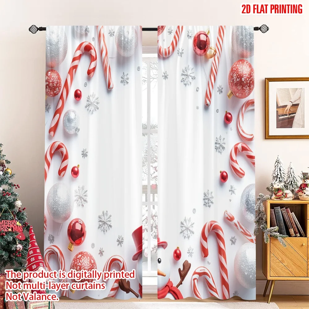 

2pcs 2D flat printing Merry Christmas Popular Party Window Curtains Christmas Ornaments Candy Cane Snowman Polyester Without