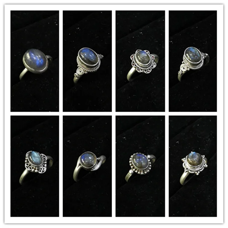 Hand 925 Silver Inlaid Natural Labradorite Rings for Lady T9048