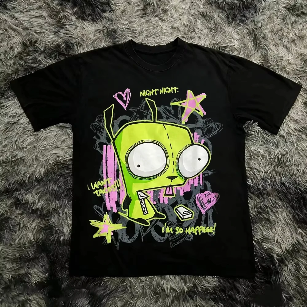Mens Fashion In The 90S - Vintage Invader Zim Karikatür Grafik Tee