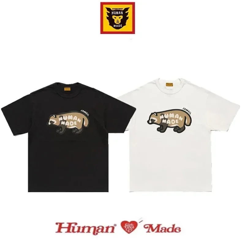 Human Made Raccoon Graphic Slub Cotton T-Shirt, Opening Limited Crewneck Tee for Unisex