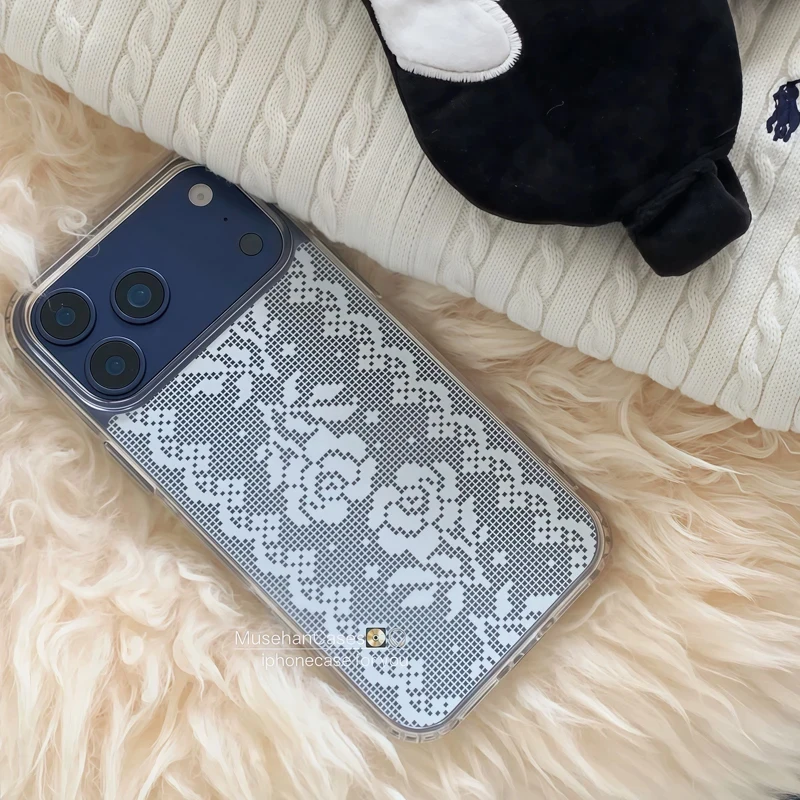 Korean Ins Ancient Art Retro Lace Rose Exquisite Phone Case For IPhone 17 16 15 14 Plus 13 12 11 Pro XR XS Max MINI Clear Cover