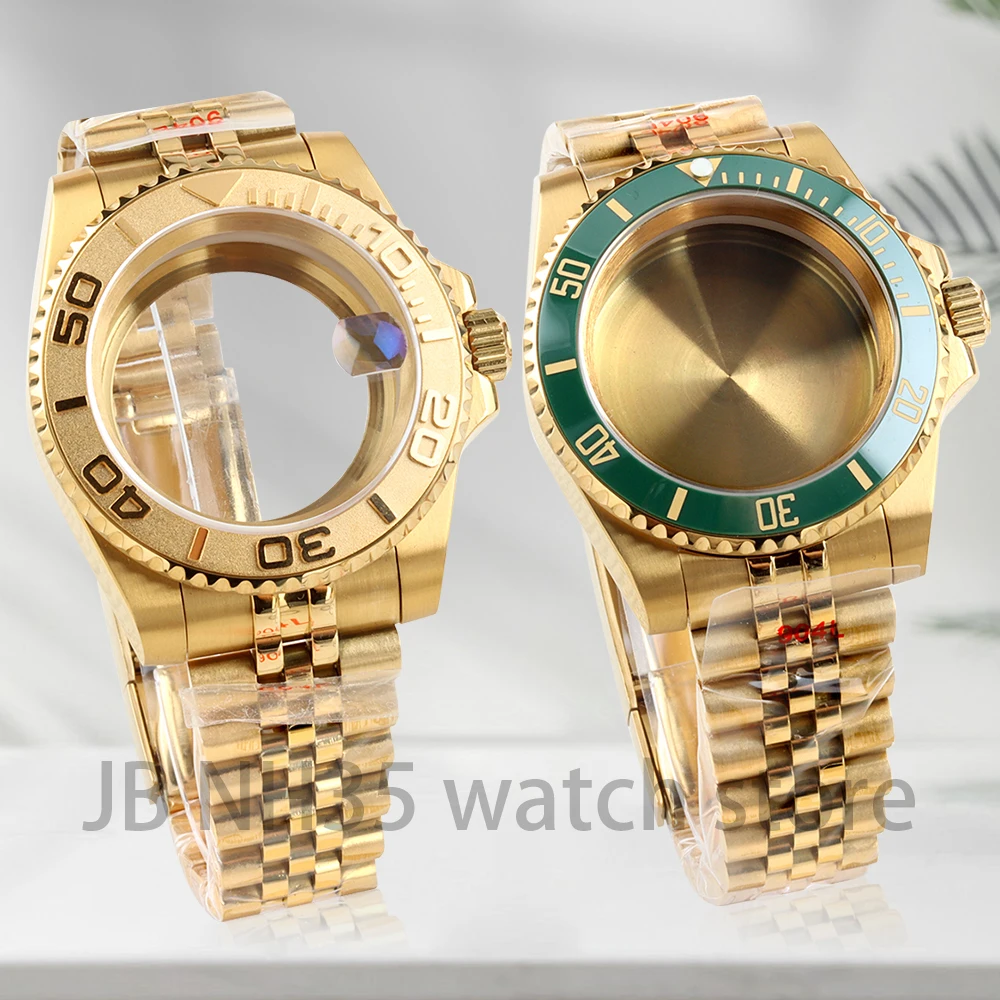 

40mm Luxury Men's NH35 Watch Case Gold PVD With Jubilee/Oyster Bracelet 10Bar Waterproof for SUB Mod NH34 NH35 NH36 movement