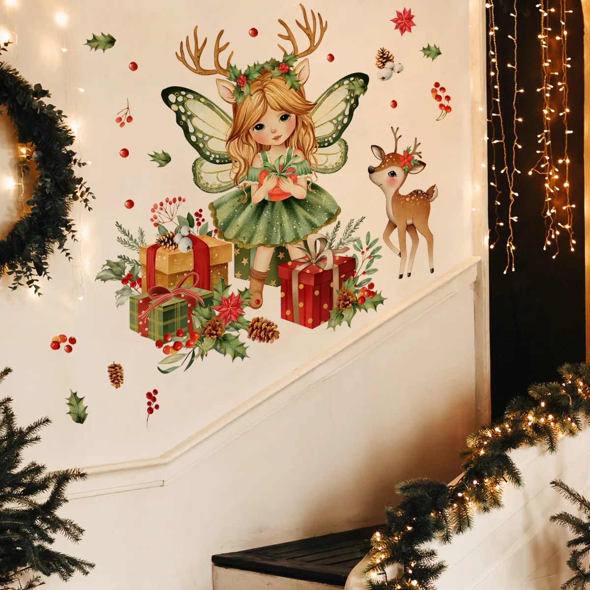 

Christmas Gift Box Wall Decals - Removable Reindeer Stickers for Festive Home & Shop Decor