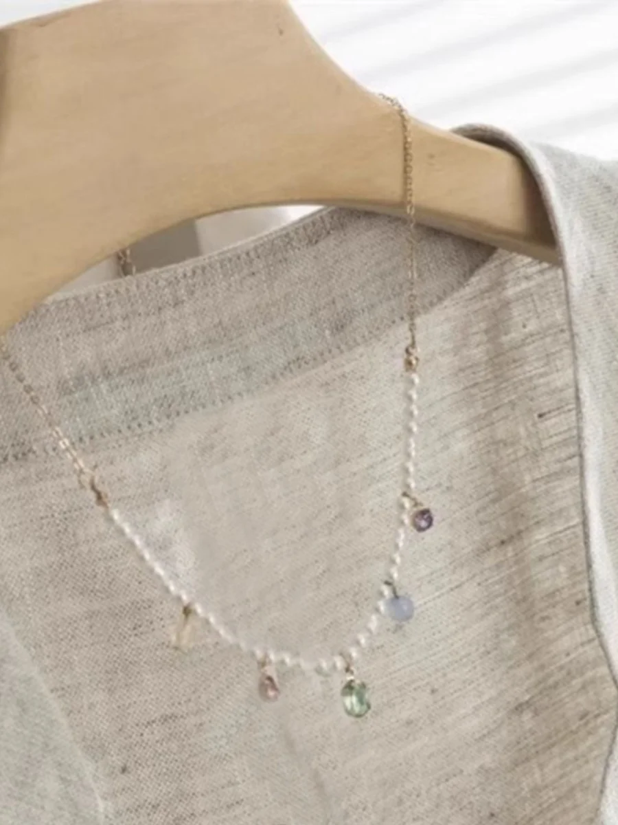 

Linen V-Ne Suit Jaet Thin Cotton-Linen Vest Top Summer Faionable Sun Protection Loose Fit Button Detail Pure Color