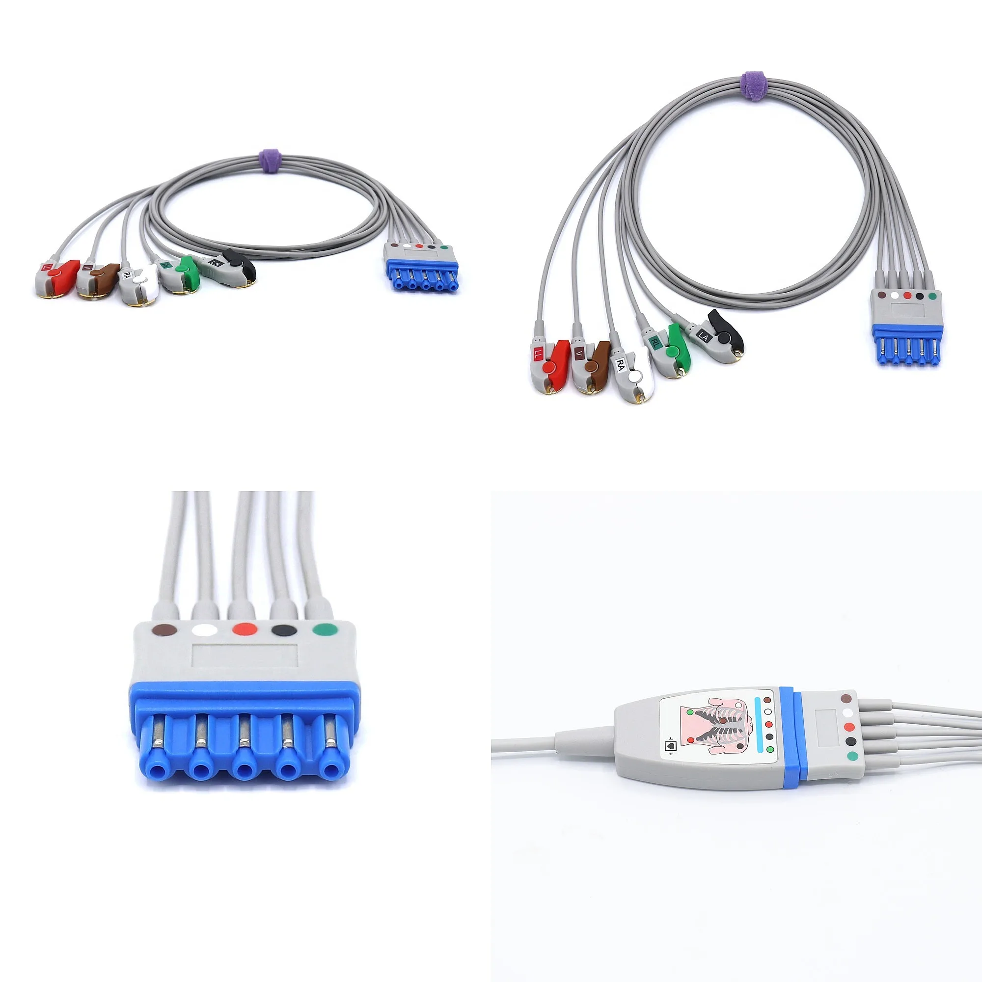Compatible M1968A MP Series  5 Leads  ECG Leadwire Cable 5 Leads AHA Standard Pinch