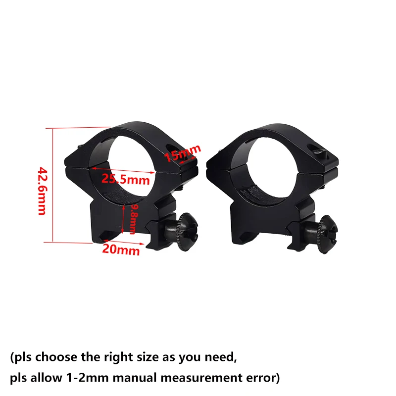 2 Stuks Jachtgeweer Mounts Ring Voor Dia 25.4Mm 30Mm Buis Scopes 20Mm Zwaluwstaart Picatinny Rail Tactische Zaklamp Mount